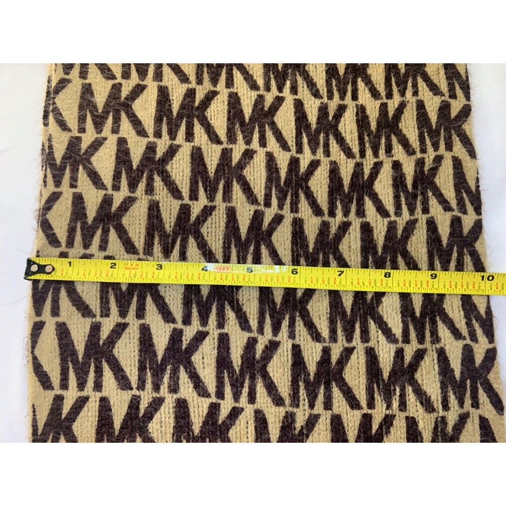 Michael Kors MK Scarf 72" x 10"Tan Brown MK Logo Monogram 10" Fringe  Soft - Picture 3 of 6
